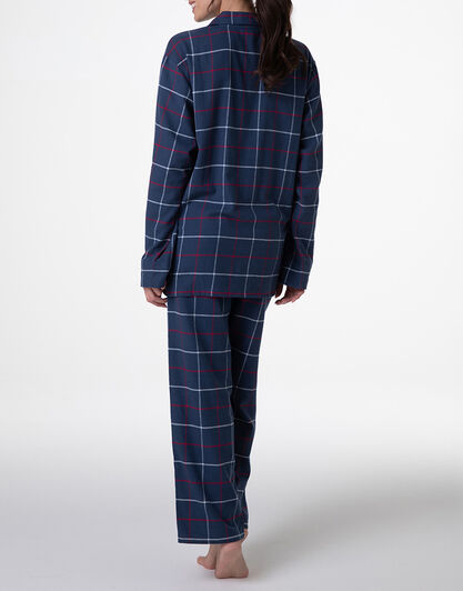 Pigiama Unisex lungo aperto in flanella, blu check, , LOVABLE