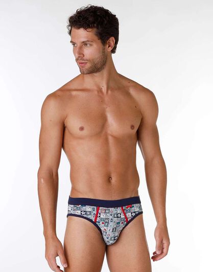 Slip uomo in cotone elasticizzato, grigio melange con stampa, , LOVABLE