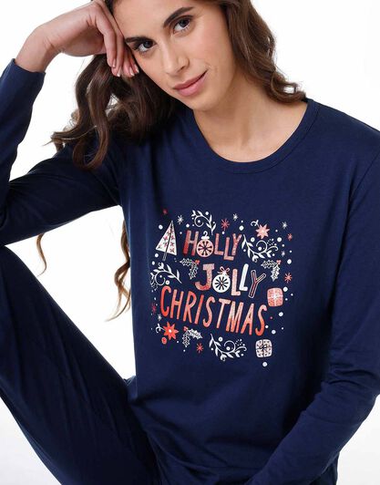 Pigiama donna lungo in 100% jersey di cotone, blu, , LOVABLE