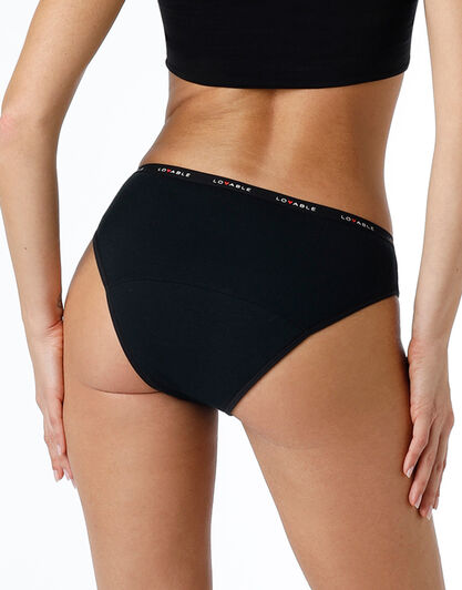 NUOVO Slip da ciclo lavabile in cotone biologico certificato, colore nero, per flusso medio, , LOVABLE