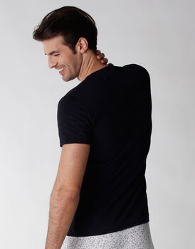T-shirt manica corta in cotone elasticizzato fiammato, nero, , LOVABLE