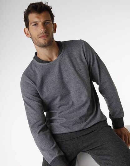 Pigiama lungo in interlock 290gr, grigio effetto melange, , LOVABLE