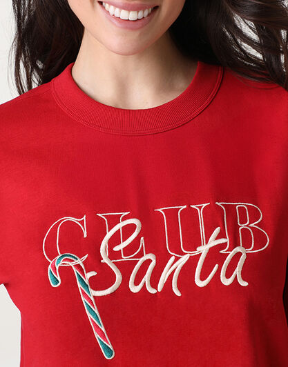 Pigiama Lungo Girocollo in Felpa, rosso, , LOVABLE