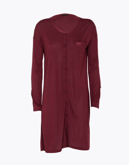 Camicia da notte manica lunga, bordeaux, in jersey modal , , LOVABLE