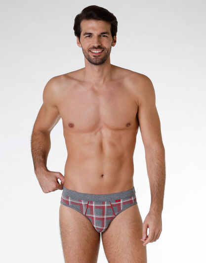Slip uomo in cotone elasticizzato, grigio melange e rosso, , LOVABLE