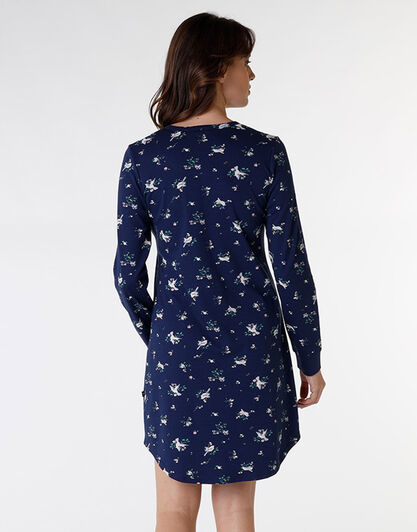 Camicia da notte in interlock di cotone, blu stampato, , LOVABLE