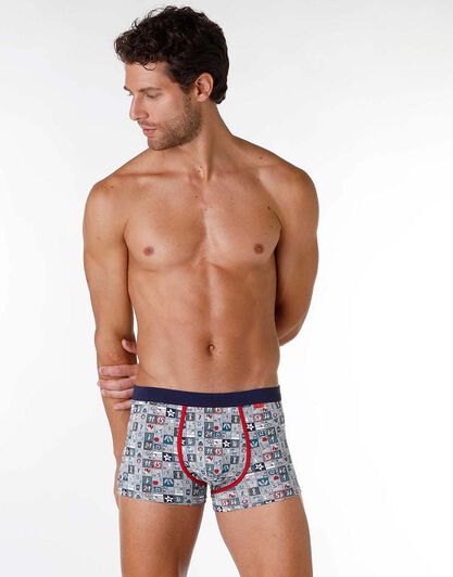 Boxer uomo in cotone elasticizzato, grigio melange con stampa, , LOVABLE