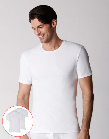 T-shirt girocollo uomo bipack in cotone biologico, bianco, , LOVABLE