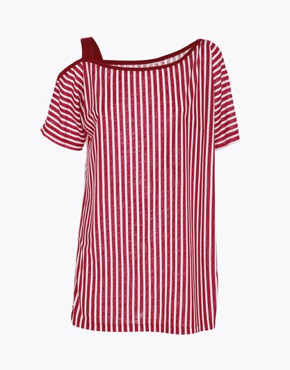 Maxi t-shirt con spallina, righe rosse, in viscosa fiammata stampata, , LOVABLE