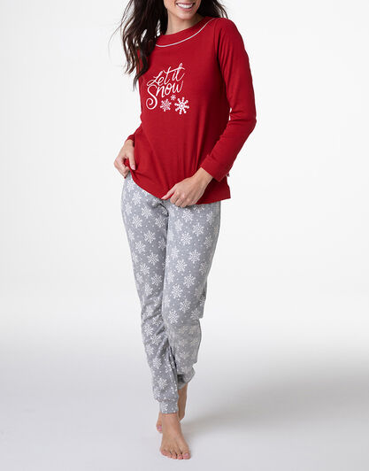 Pigiama Lungo Girocollo in Interlock, rosso, , LOVABLE