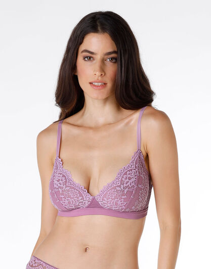 Reggiseno senza ferretto in pizzo elastico e microfibra, malva, , LOVABLE