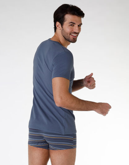 T-shirt uomo in cotone elasticizzato, blu denim, , LOVABLE