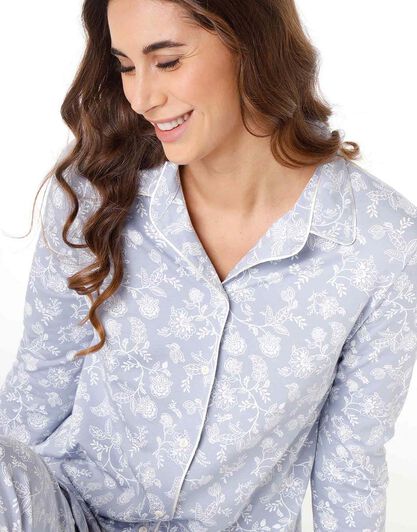 Pigiama lungo donna in cotone modal, blu polvere, , LOVABLE