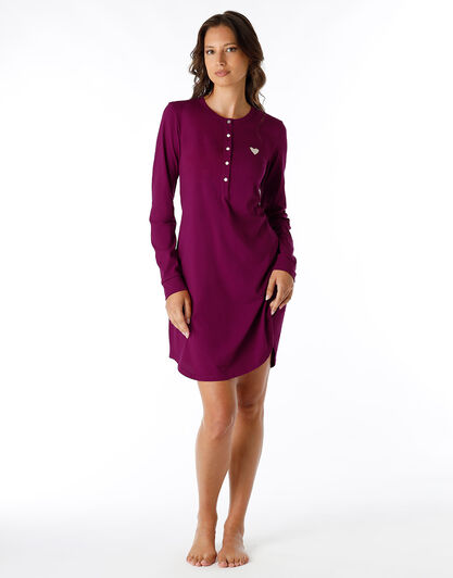 Camicia da notte manica lunga collo Serafino in jersey, bordeaux, , LOVABLE