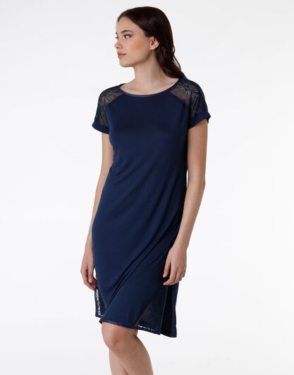 Camicia da notte a maniche corte in jersey di modal, blu, , LOVABLE