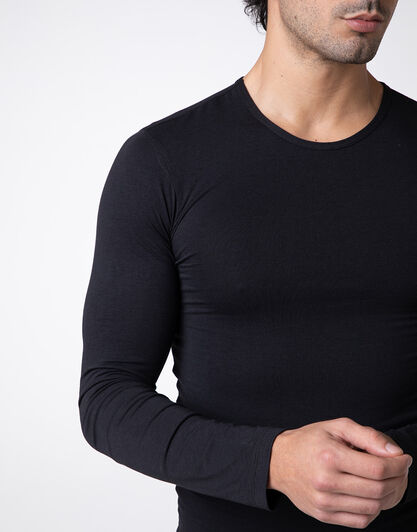 Maglia girocollo manica lunga Warm Sensation in Stretch Cotton, nero, , LOVABLE