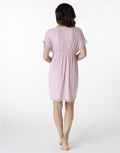 Camicia da notte manica corta scollo V in viscosa a costine, rosa, , LOVABLE