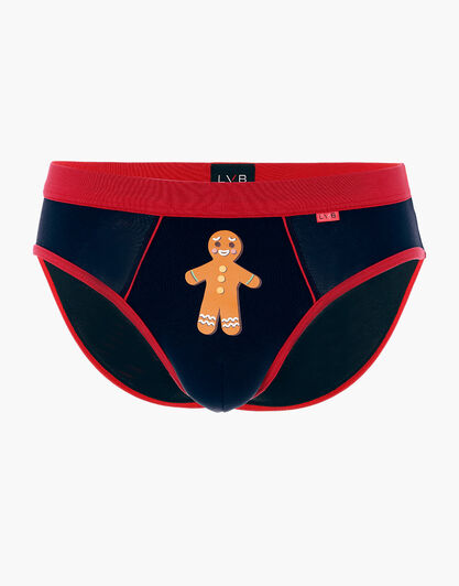 Slip Funny Xmas in stretch cotton, nero con stampa pan di zenzero, , LOVABLE