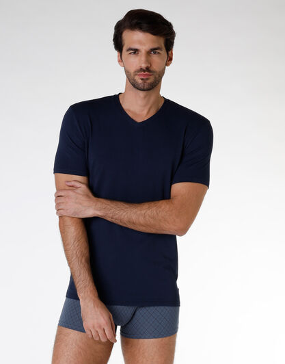 T-shirt uomo in cotone modal, blu navy, , LOVABLE