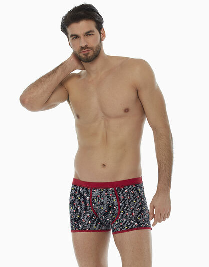 Short nero stampa all over in cotone elasticizzato , , LOVABLE