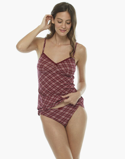 Top stampa tartan in cotone elasticizzato, , LOVABLE