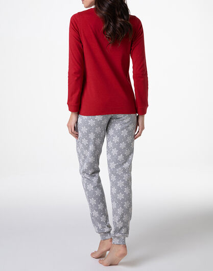 Pigiama Lungo Girocollo in Interlock, rosso, , LOVABLE