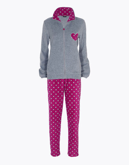 Homewear aperto in pelliccetta jacquard e micropile, rosa e grigio, , LOVABLE