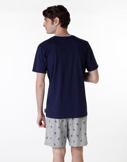 Pigiama corto in jersey, blu navy e grigio melange, , LOVABLE