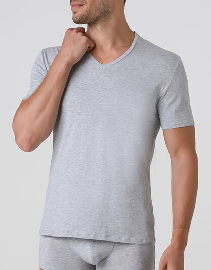 T-Shirt uomo con scollo a V profondo Supima Premium Cotton, grigio melange,  T-Shirt uomo con scollo a V profondo Supima Premium Cotton, grigio melange, , LOVABLE