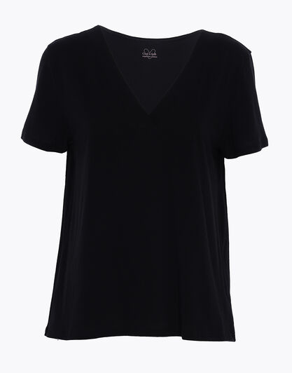 Maglia manica corta con scollo a V Basic Soul in cotone, nero, , LOVABLE