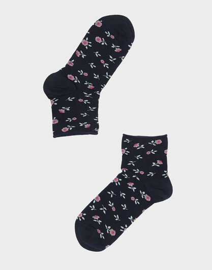 Calzini donna in cotone, blu navy con fiori, , LOVABLE