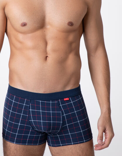 Boxer Printed Stretch Cotton, blu check, , LOVABLE