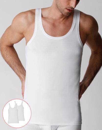 Canotta uomo in cotone biologico, confezione x2 bianco, , LOVABLE