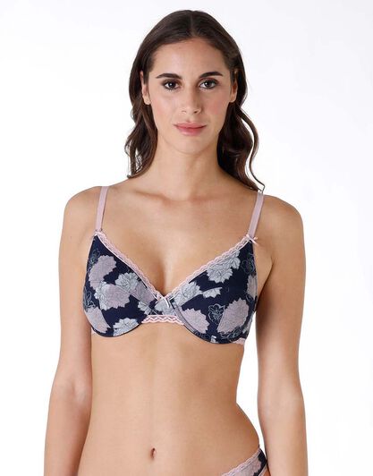 Reggiseno con ferretto Lovely Tulle in pizzo elastico, blu con stampa, , LOVABLE