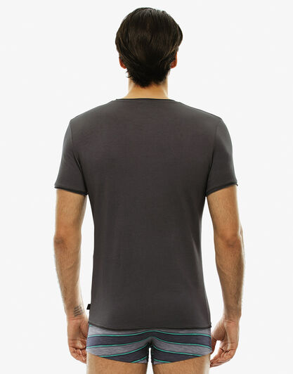T-shirt manica corta collo rotondo, grigio, in cotone fiammato-LOVABLE