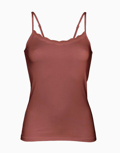 Top donna Basic Soul in viscosa con balzina in pizzo, terracotta, , LOVABLE