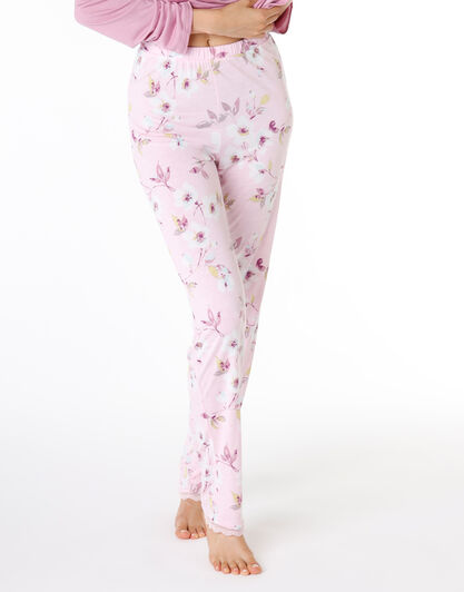 Pantalone lungo del pigiama donna in 100% cotone modal, rosa con stampa floreale, , LOVABLE