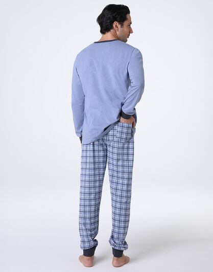 Pigiama Lungo Collo Serafino in Jersey, avio, , LOVABLE
