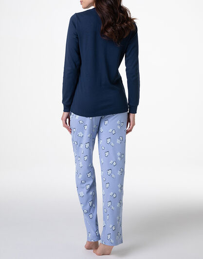 Pigiama Lungo Aperto in Interlock, blu notte, , LOVABLE