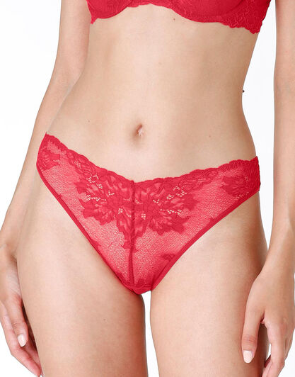 La senza – Brasiliano a sgambatura alta in pizzo e tulle, rosso, , LOVABLE