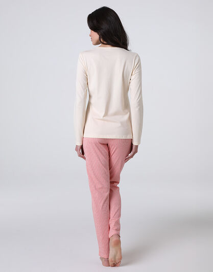 Pigiama Lungo in Jersey, avorio stampato, , LOVABLE