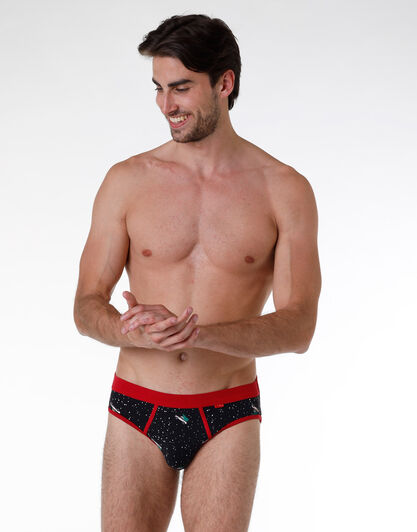 Slip uomo in cotone elasticizzato, nero con stampa, , LOVABLE