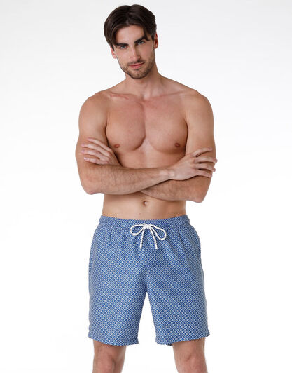 Costume Bermuda in tela mano pesca, stampa blu royal, , LOVABLE
