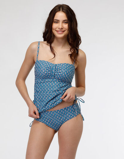Costume tankini bandeau in microfibra e nylon riciclato, stampa geometrica, , LOVABLE