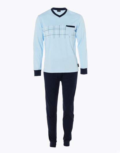 Pigiama lungo uomo in 100% cotone, azzurro polvere, , LOVABLE