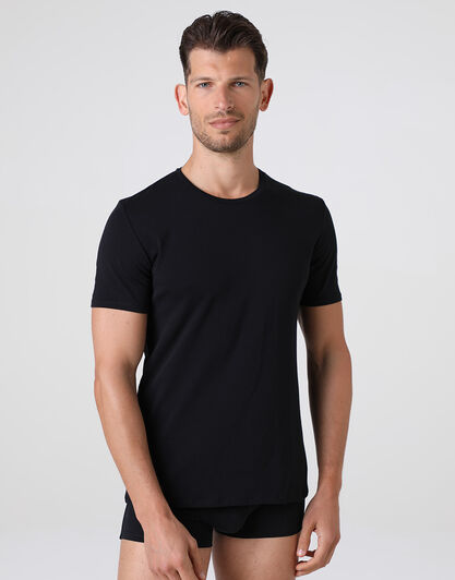 T-shirt girocollo Supima Premium Cotton in cotone elasticizzato, nero, , LOVABLE
