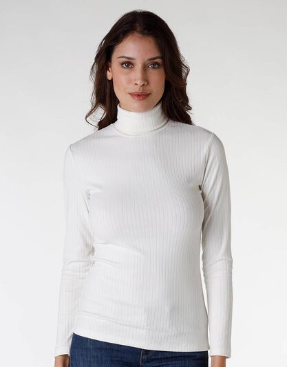 Maglia donna a maniche lunghe e collo lupetto, bianco seta, , LOVABLE