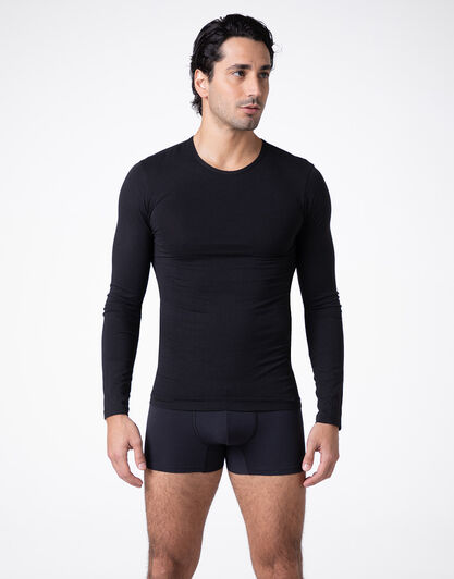 Maglia girocollo manica lunga Warm Sensation in Stretch Cotton, nero, , LOVABLE
