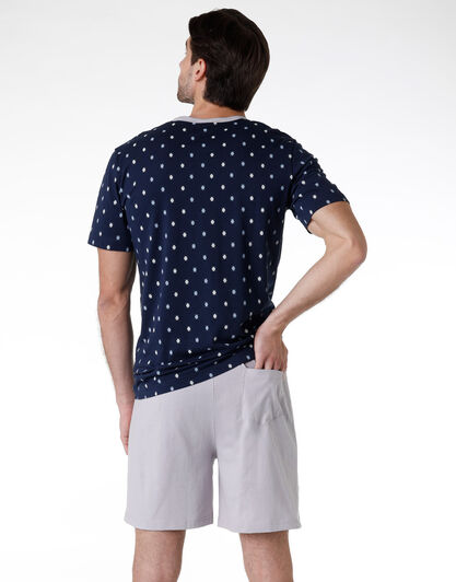 Pigiama corto uomo in 100% cotone, blu navy stampato, , LOVABLE