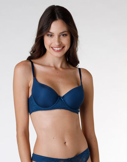 Reggiseno imbottito Contemporary Lace in pizzo riciclato, blu ottanio, , LOVABLE